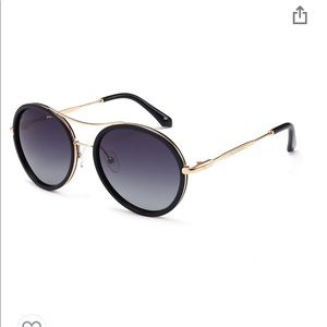 Black Round Sunglasses with gold trim